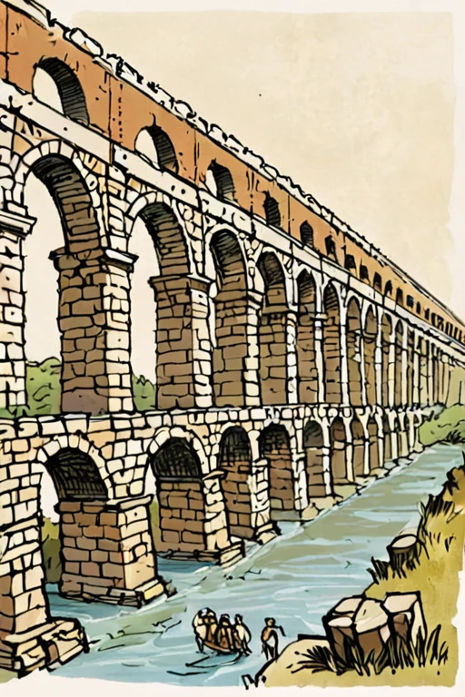 Illustration of a roman aqueduct by David Macaulay <lora:David_Macaulay_Style_XL_The_Way_Things_Work-000006:1>