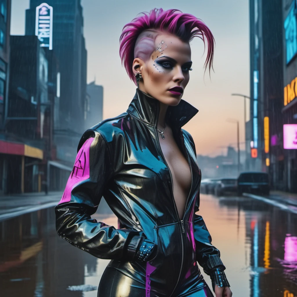 establishing shot photo of breathtaking European American Cybergirl, elegant punk style, medium hair, sharp background, water, particles, reflections, refraction, 4k