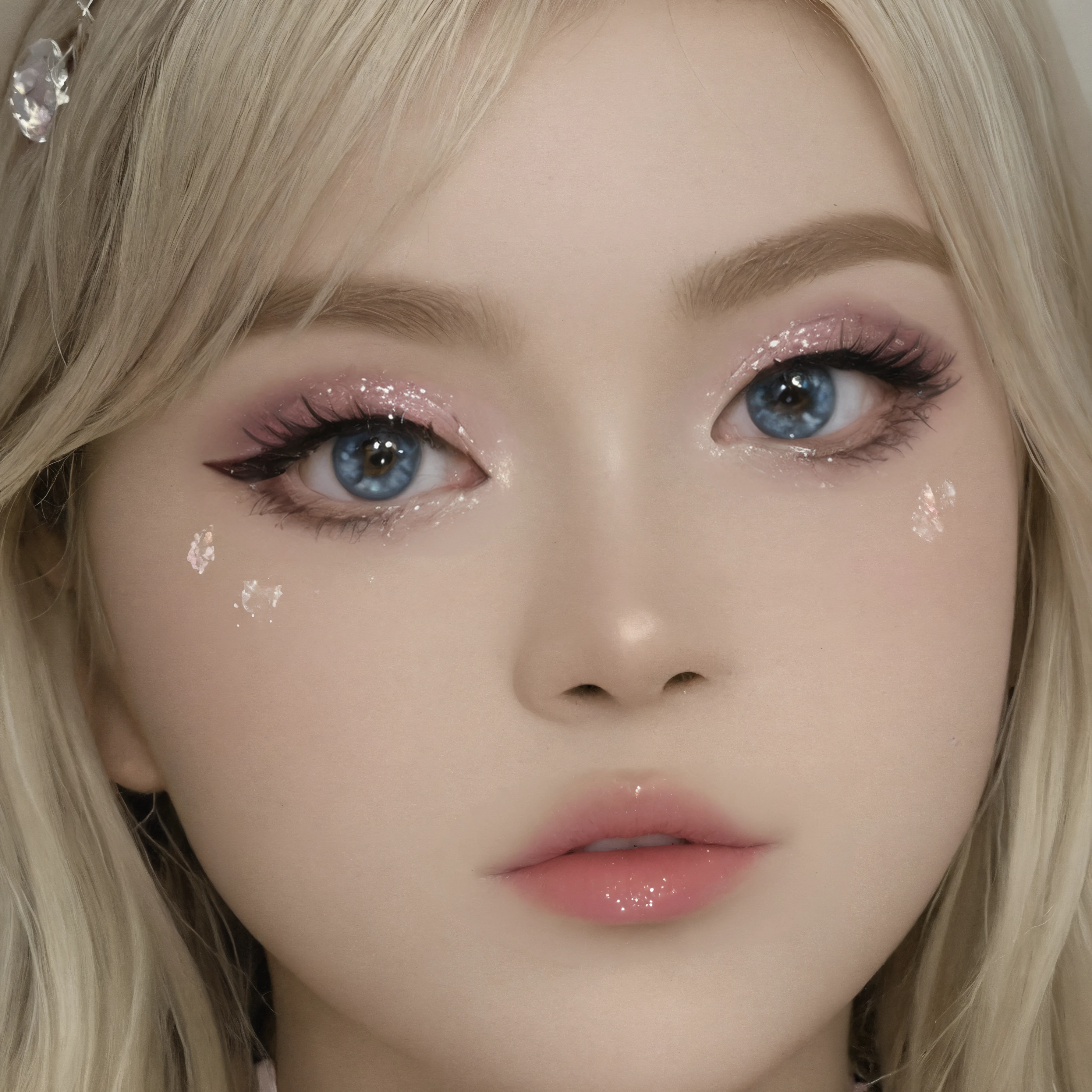 photorealistic, highly detailed, young girl wearing cute kawaii makeup, pink glitter lip gloss, <lora:Kawaii_Makeup_XL-000008:1.0>