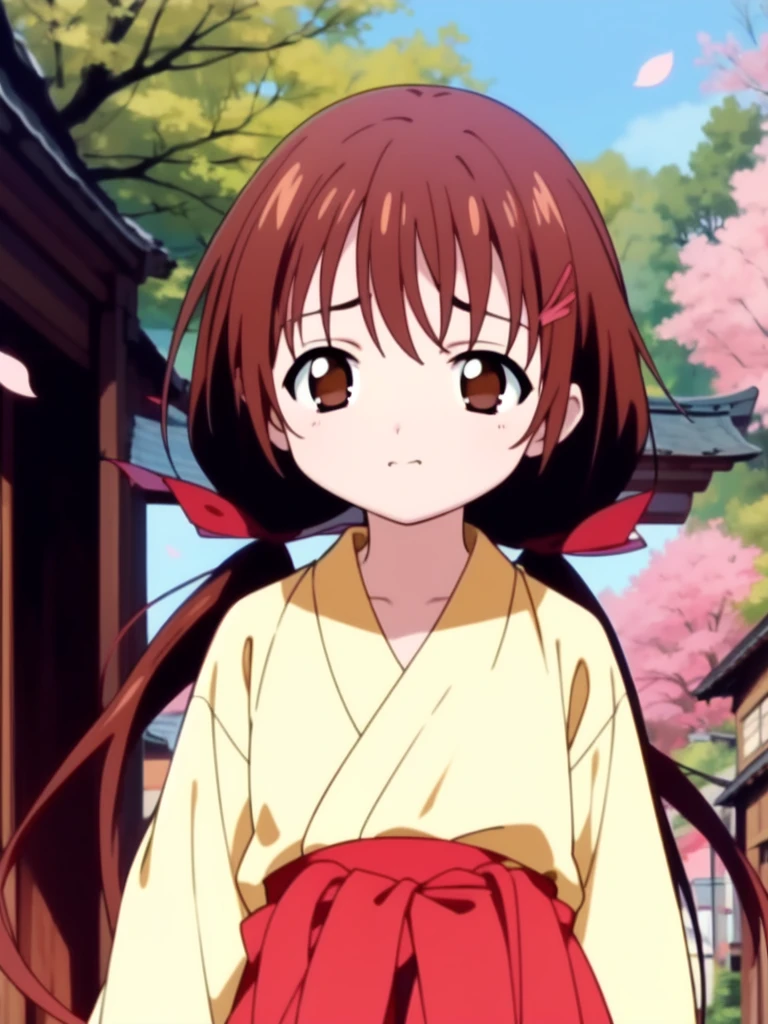 <lora:HayamiAyumi:0.9> HayamiAyumi, brown hair, twintails, brown eyes, long hair, japanese white clothes, miko, red hakama, shrine, cherry blossom,
((((masterpiece)))), high quality, very_high_resolution, large_filesize, full color, 2005s \(style\), anime, anime_screencap, animated gif, mp4 ,video, animated,