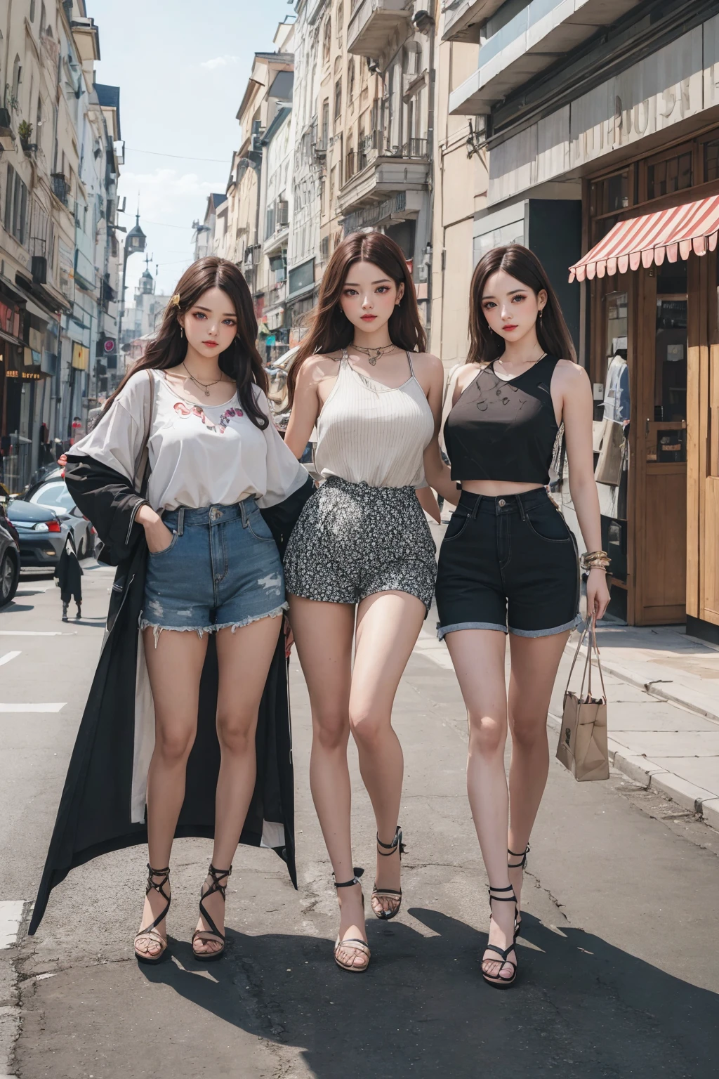 (best quality:1.4), (masterpiece:1.4), (highres:1.2), (extremely detailed:1.2), human body ratio,
1girl, (each girl wearing different fashion:1.4), dynamic pose,