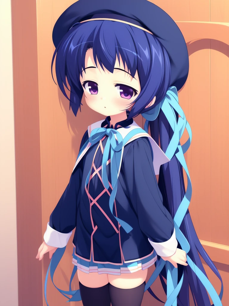 <lora:KamikuraNagisa:1> KamikuraNagisa, 1boy, solo, thighhighs, long hair, hat, zettai ryouiki, purple eyes, ponytail, dark_blue hair, school uniform, lightblue_ribbon, blush, skirt, very long hair, beret, town,
standing,
((((masterpiece)))), high quality, very_high_resolution, large_filesize, full color
masterpiece, best quality,4k,8k,