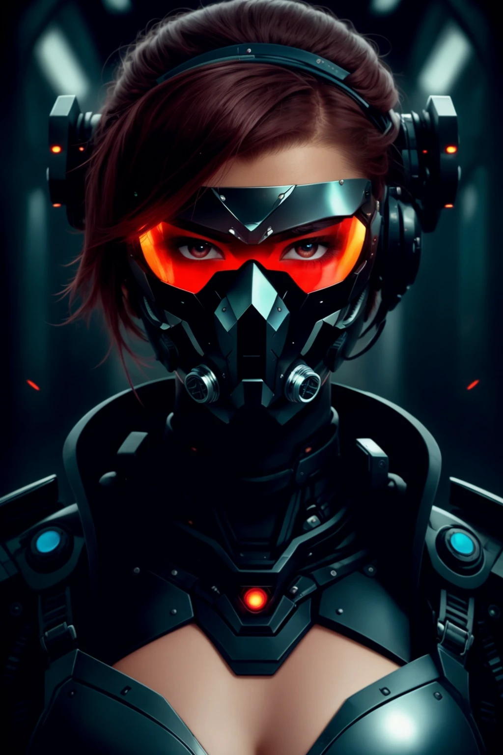 nature sci-fi, female, cyborg, helmet close-up, mask, glasses