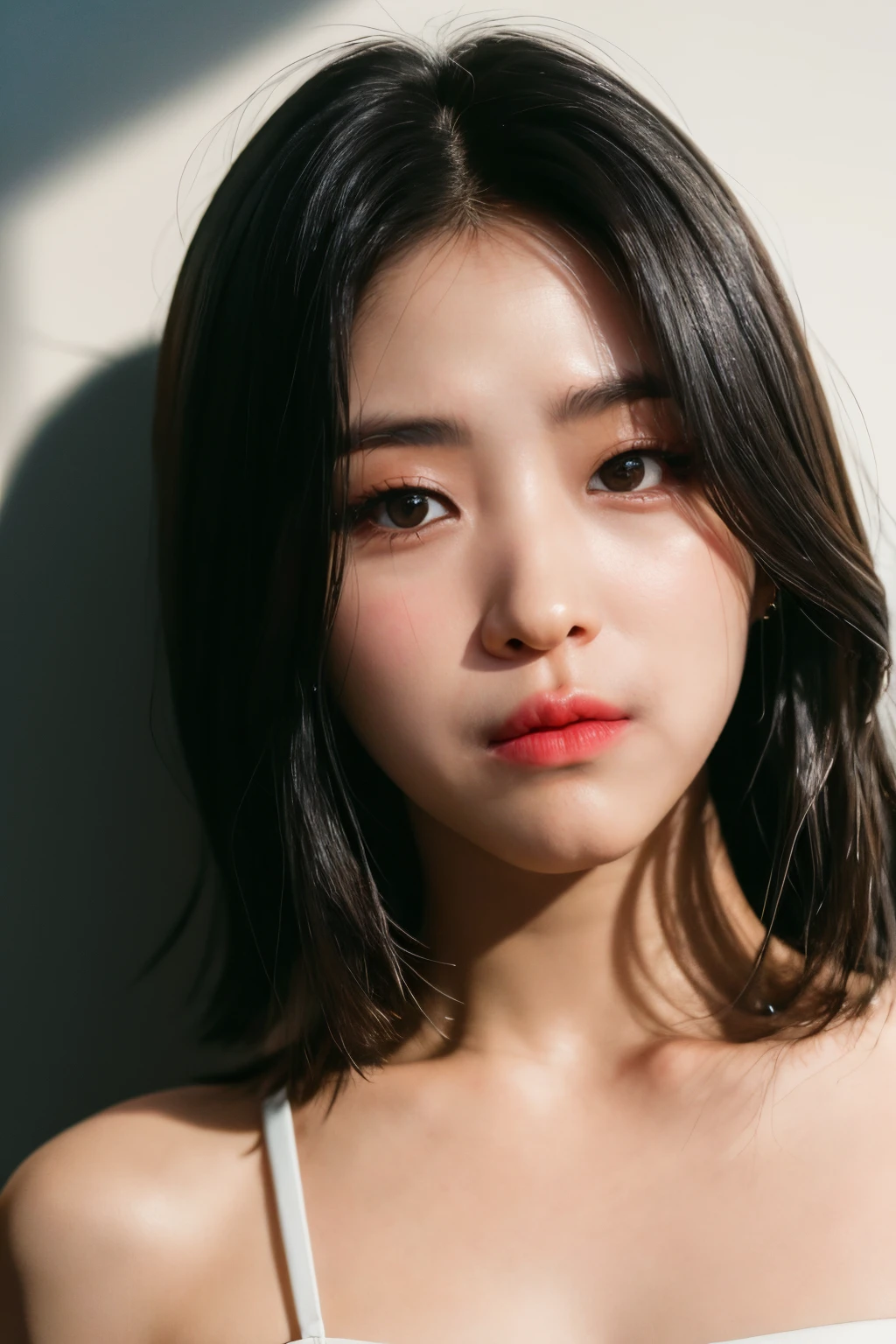 <lora:ITZY Ryujin:1>, ITZY Ryujin, pouty lips, pout, 1girl, solo, realistic, looking at viewer, photograph, photorealistic, beautiful and aesthetic, extremely detailed skin, extremely detailed hair, shadows, masterpiece, top quality, best quality, highres, ultra-high res, ultra-detailed, detailed lighting, high key lighting, vignetting,