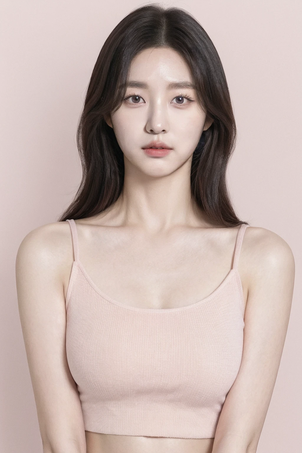 underboob shirt , medium breast , pink background, studio photo, studio, simple background, (photo realistic), (upper body shot :1.5), lying , (8k UHD, best quality, masterpiece, ultra high resolution, photorealistic), (big eyes, sharp nose, perfect ratio cute face, perfectly beautiful, 22years old Korean beauty and sexy actresses, k-pop idol, girl), <lora:3:0.3> <lora:1:0.3> <lora:face:0.2> <lora:2:0.3> <lora:skin:0.5> <lora:studio_photography:0.3>