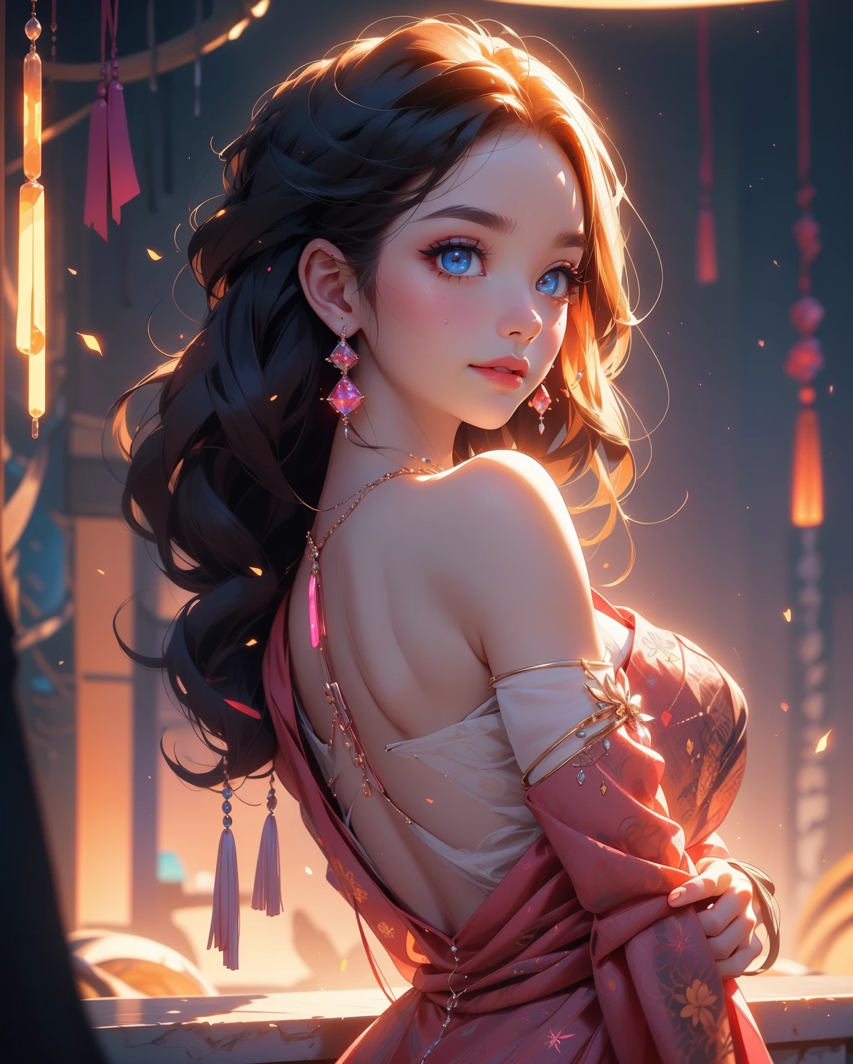 8K,  Masterpiece,  RAW photo,  Best quality,  detail:1.2), Photorealistic,  Extremely detailed Cg Unity 8K wallpaper,  Depth of field,  Cinematic light,  Lens flare,  Ray tracing,  (Extremely beautiful face,  Beautiful lips,  Beautiful eyes),  intricate detail face,  ((ultra detailed skin)) 1girll,  In the dark,  deepshadow,  Pretty Korean girl,  Kpop idol, (Very slim and slender muscular body:1.3),  ((view the viewer)), (Big smile),  (bodycon minidress), (Pink dress),  (Injection sleeve),  (City Night,  (neon lights sign),  (Night),  Pretty Korean girl,  Earrings,  bangle,  necklace,  Pantyhose,  Clear eyes,  Walking,  (Pale skin),  Face forward,  (Big eyes),  ((upperbody shots)),  tightly dress,  Silk dress,  Turn Back,  Back shot,  Very slim,  slander, gl4ss, made of gl4ss