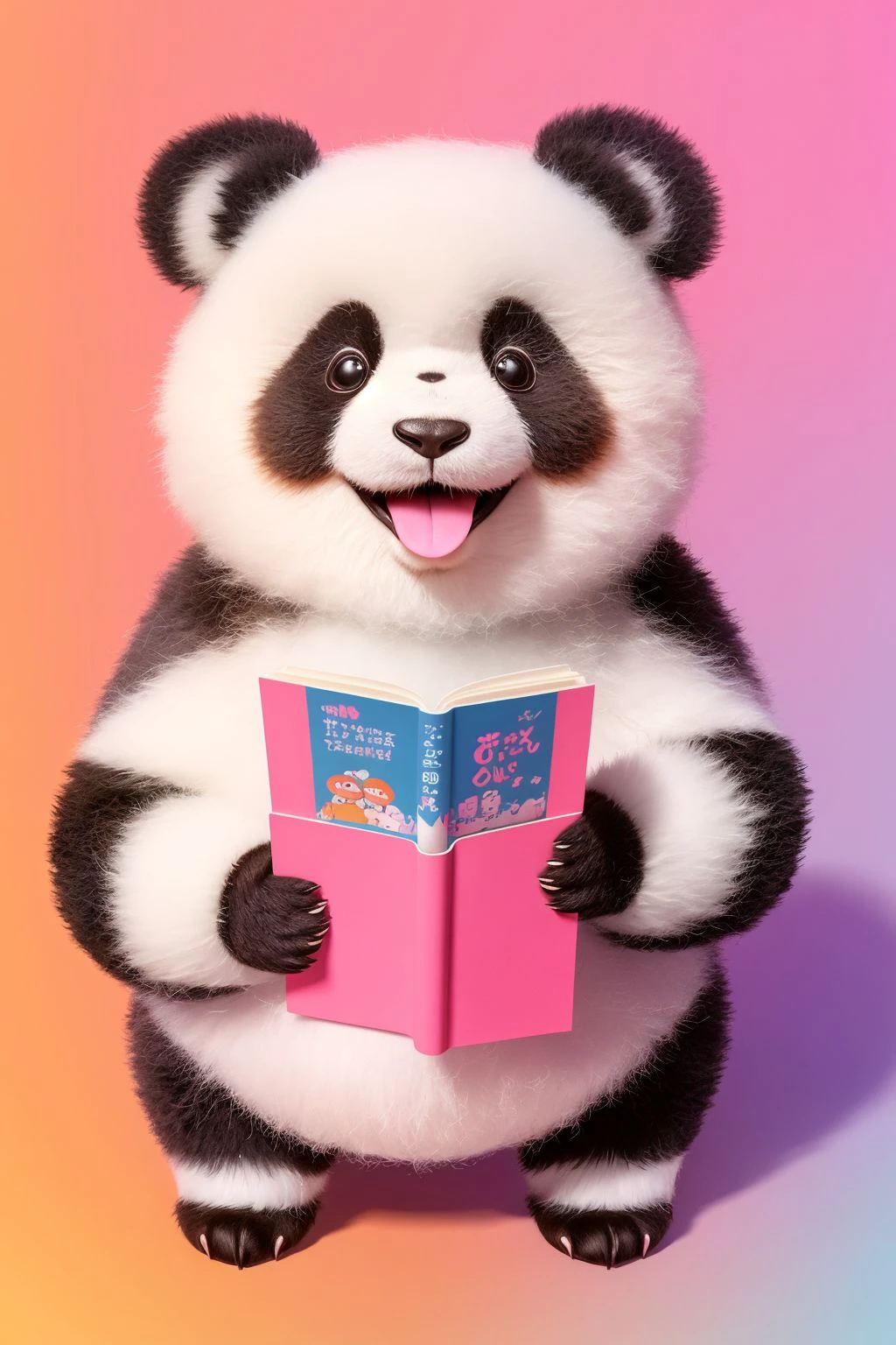 (A lovable character of a fluffy cute baby panda with four legs pastel light grey color, little ears), cook,children's book illustration style,sunny day, adorable, charming, whimsical, in the style of Studio Ghibli, 3D vector art, cute and quirky, fantasy art, watercolor effect, bokeh, Adobe Illustrator, hand-drawn, digital painting, low-poly, soft lighting, bird's-eye view, isometric style, retro aesthetic, focused on the character, 4K resolution, photorealistic rendering, using Cinema 4D