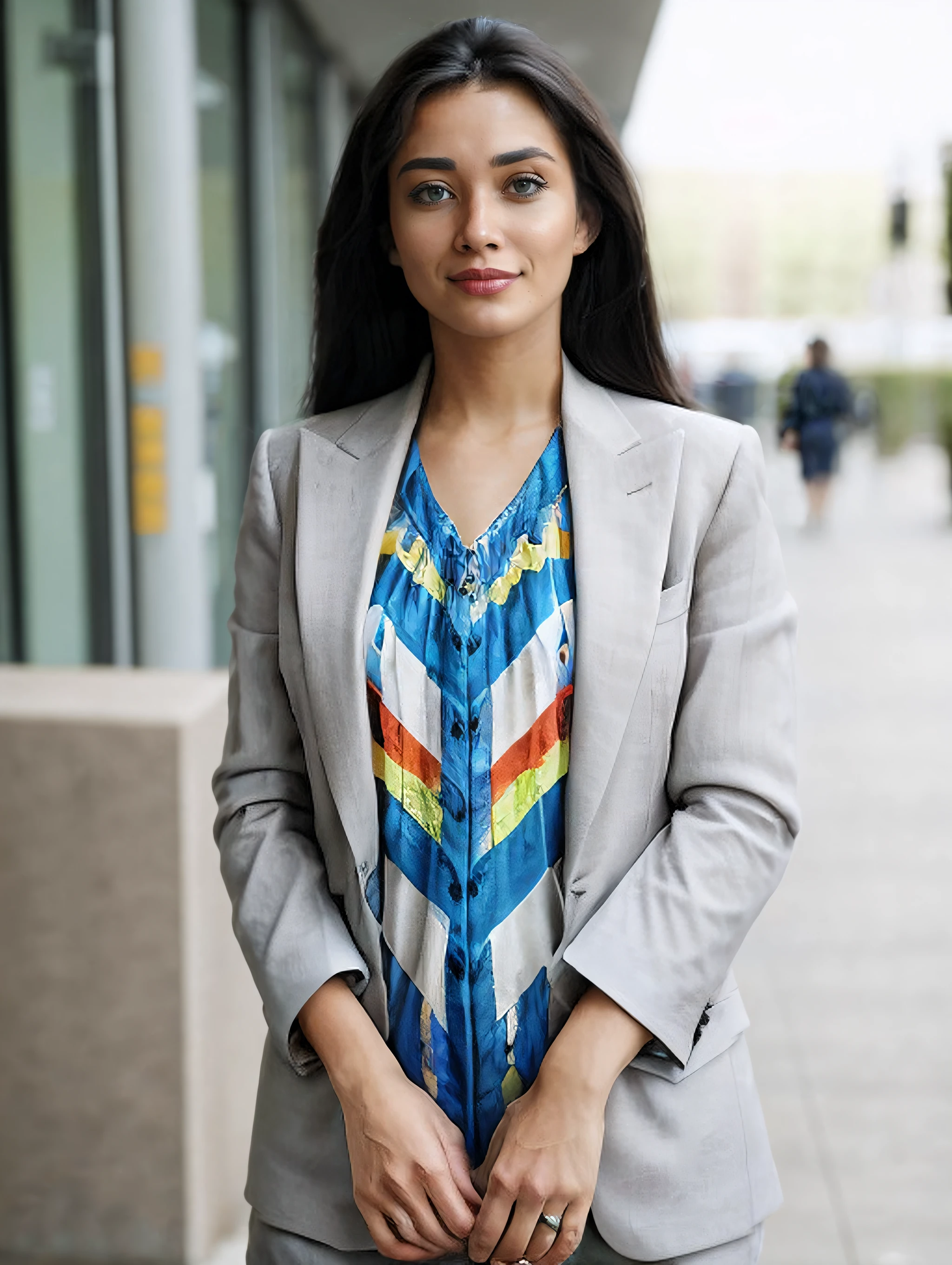ultrarealistic photo of a 30-year-old amja woman, outdoors, wearing colorfulPatiala Suit covering chest and cleavage, Establishing shot camera angle, looking at camera, day time,hyperdetailed, beautiful bokeh <lora:amja_Amy_Jackson_SD15_LoRA_prodigy-000003:0.8>