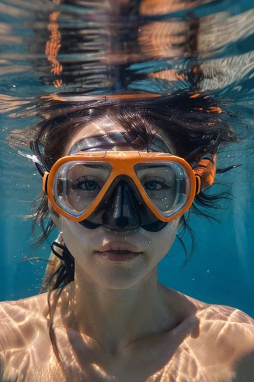 swimming,(insanely detailed, beautiful detailed face,beautiful detailed eyes, masterpiece, best quality),<lora:snorkel-HDv1:0.7>,snorkel,wearing snorkel, underwater,(((orange snorkel)))