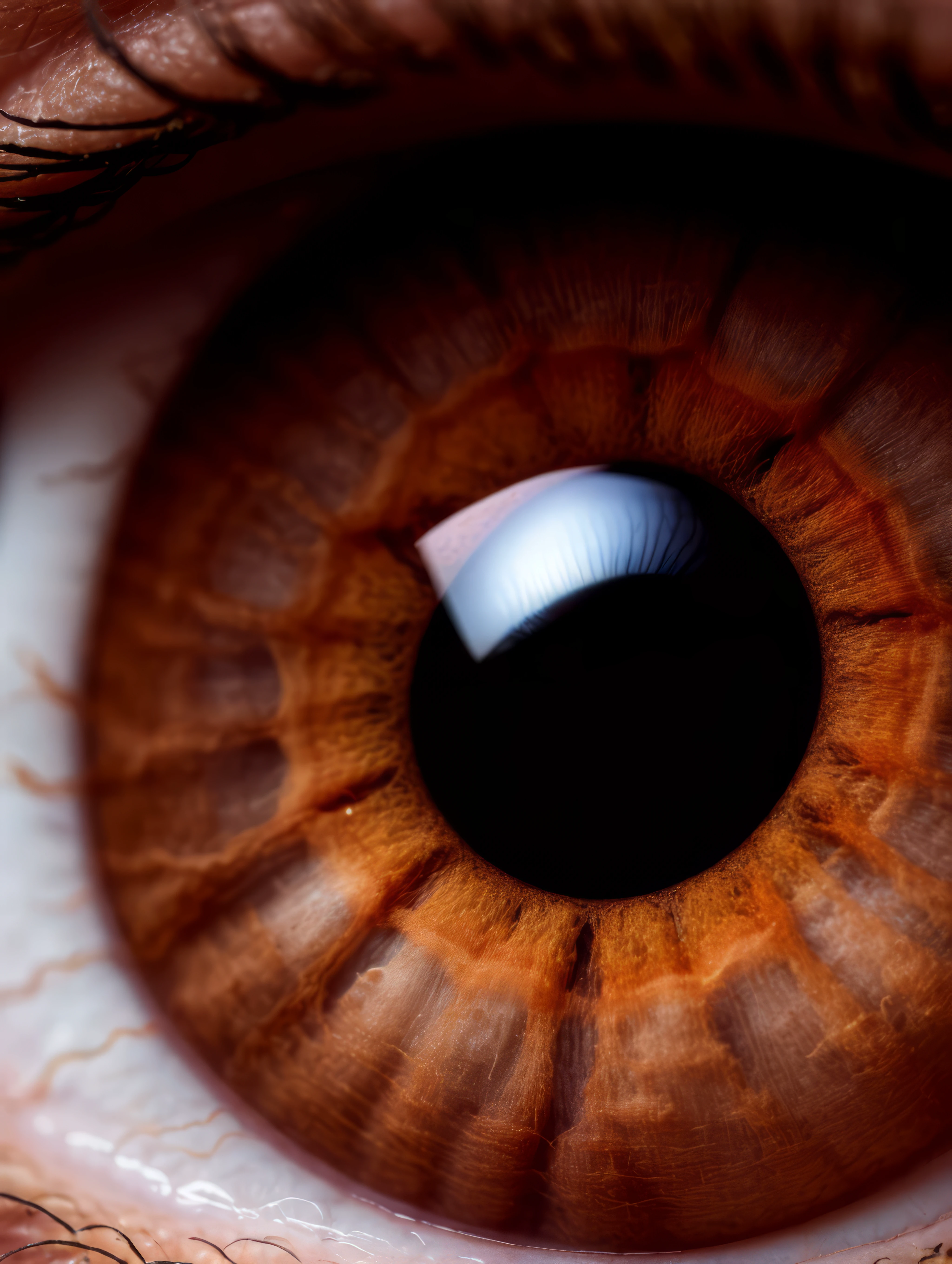 Closeup macro shot of the iris of a brown eyeball