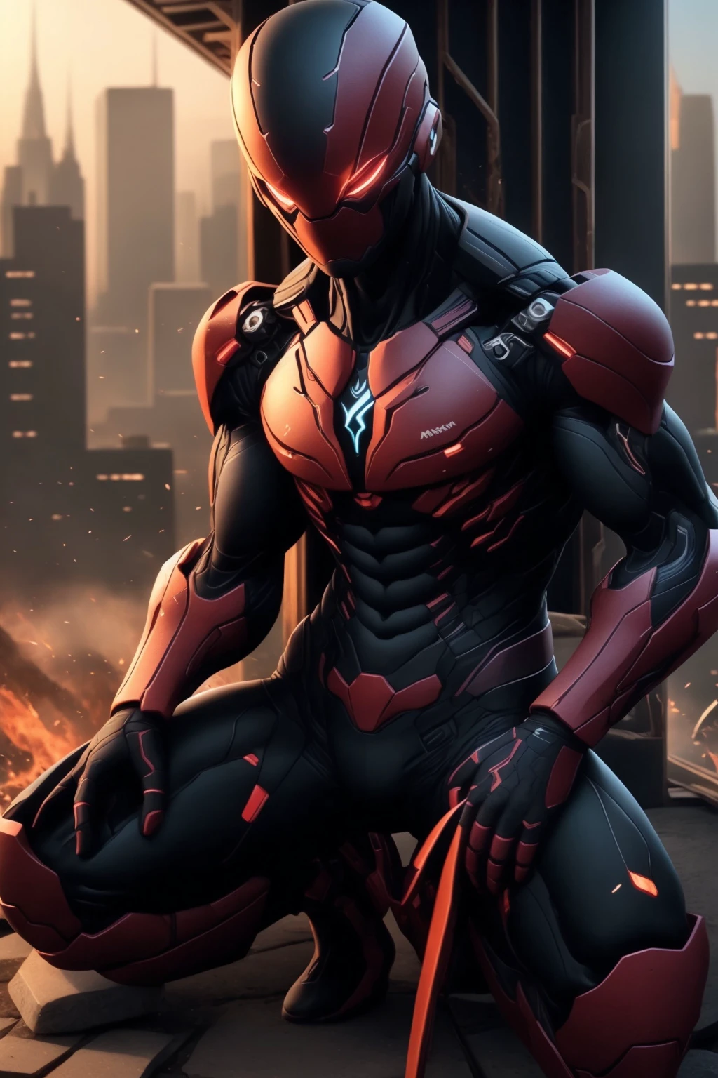 female, ninja, cyborg, building, city,<lora:armor_ninja:0.9>