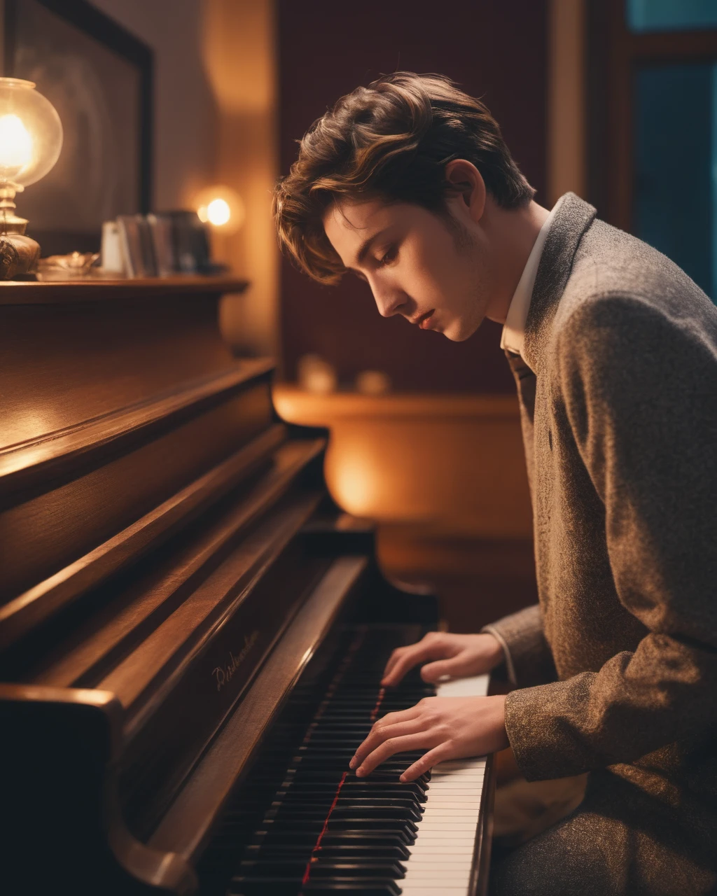 masterpiece, best quality, highly detailed, sharp focus, dynamic lighting, vivid colors, texture detail, particle effects, storytelling elements, narrative flair, 16k, HDR, subject-background isolation,
surreal dramatic lighting shadow (lofi, analog),  kodak film by Brandon Woelfel Ryan McGinley,
1 hand is playing a piano, (perfect hand:1.2),
