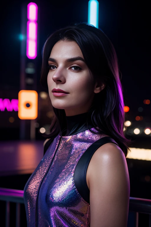 5314w4rd, wearing holographic cyberpunk clothing, surrounded by neon-lit cityscape reflections, vray render, ray tracing, subsurface scattering, by Josan Gonzalez and Liang Mark (upper body shot), (looking at viewer:1.3), (hyper realistic:1.3), (portrait:1.2), highly detailed eyes, (highly detailed skin:1.3), (freckles:0.6), pores, (4k), back lit, rim light, <lora:Sela_Ward_PMv1_Lora:1.3>,