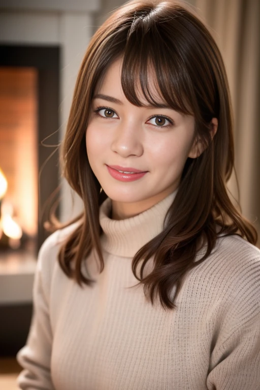 1girl,(wearing a turtleneck sweater),(winter jacket),(RAW photo, best quality), (realistic, photo-realistic:1.4), masterpiece, an extremely delicate and beautiful, extremely detailed, 2k wallpaper, Amazing, finely detail, extremely detailed CG unity 8k wallpaper, ultra-detailed, highres, soft light, beautiful detailed girl, extremely detailed eyes and face, beautiful detailed nose, beautiful detailed eyes,cinematic lighting,snow scenery,fireplace,(christmas tree,christmas decorations),perfect anatomy,slender body,
<lora:unairisa_lora:0.8>,smile