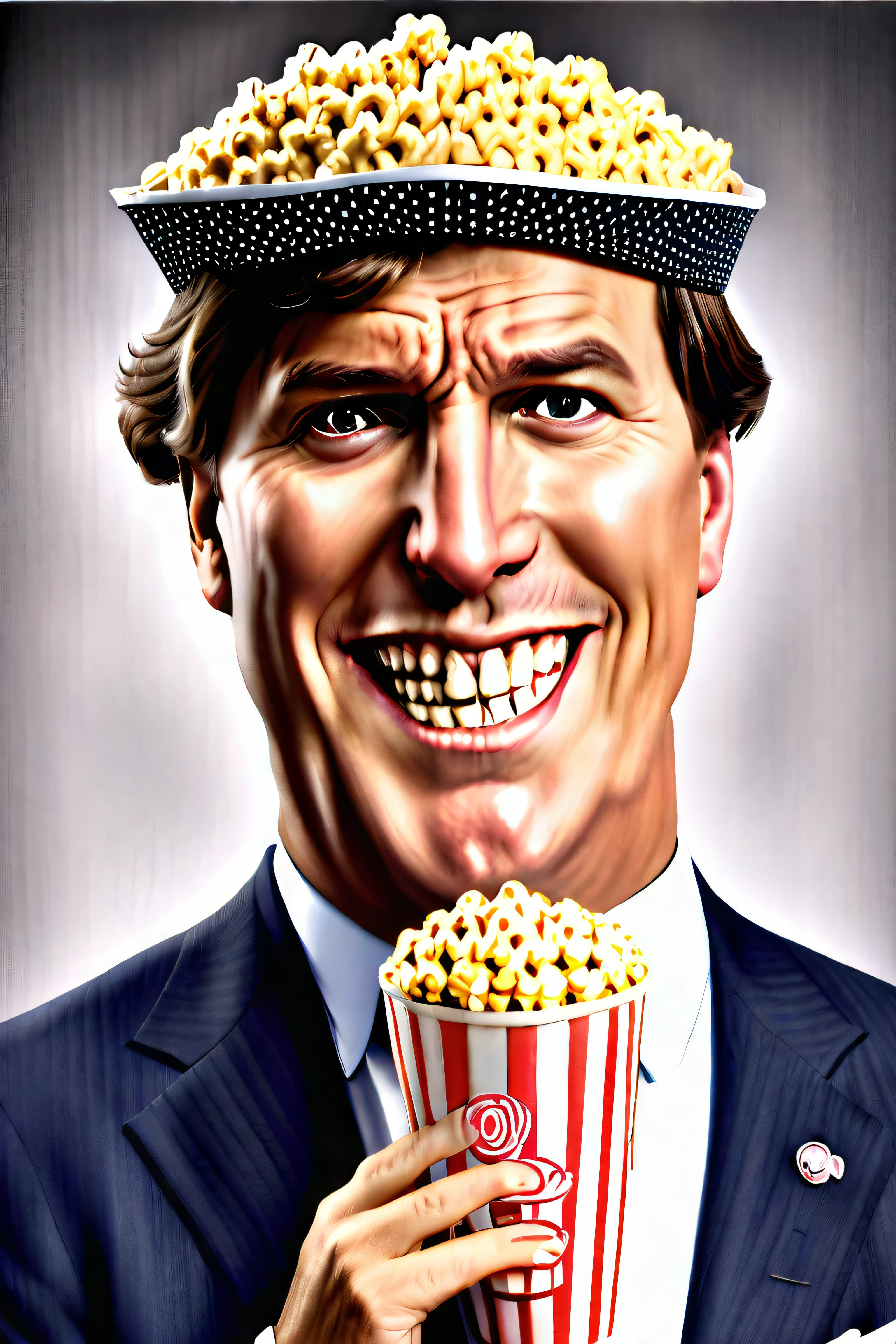 Tucker carlson is popcorn_head, teeth, 8k, masterpiece photo