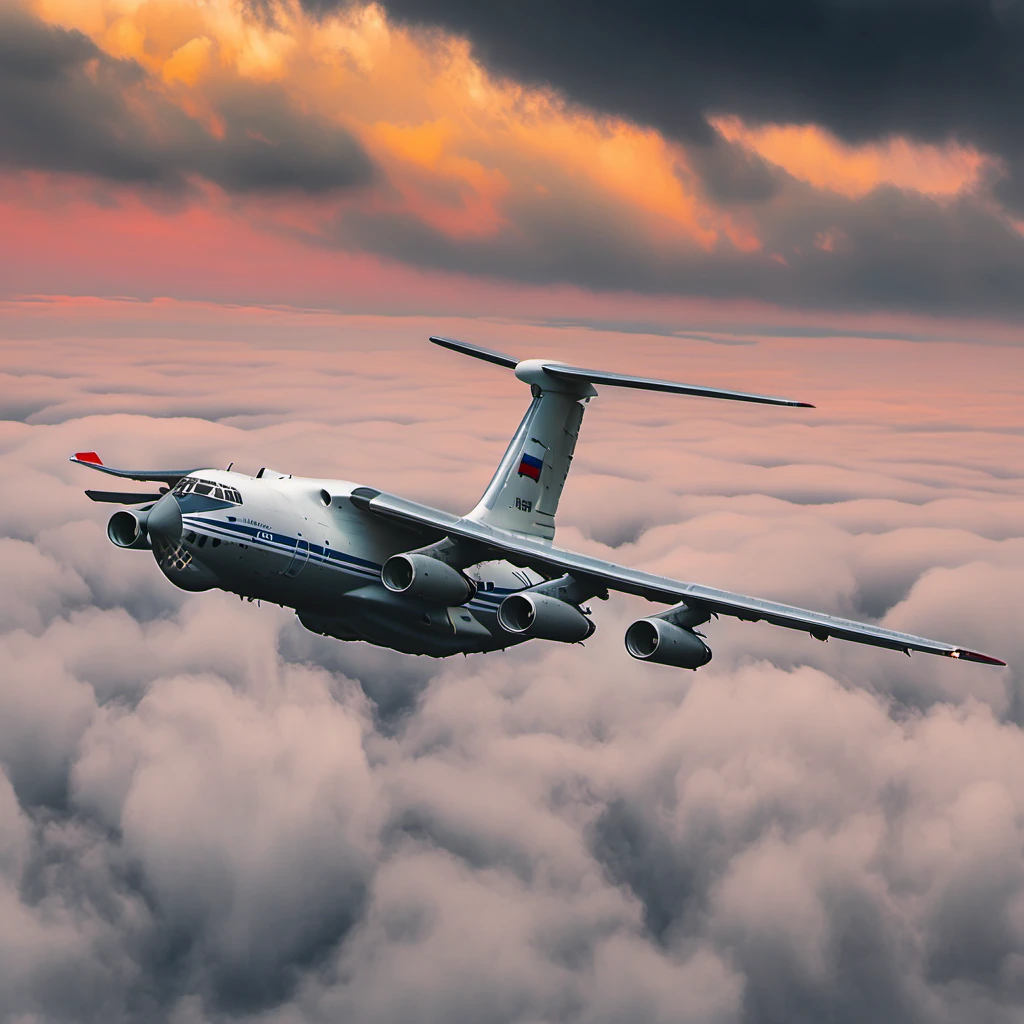 a photo of flying il_76 in sky, sunset <lora:il_76_2_SDXL:0.9>