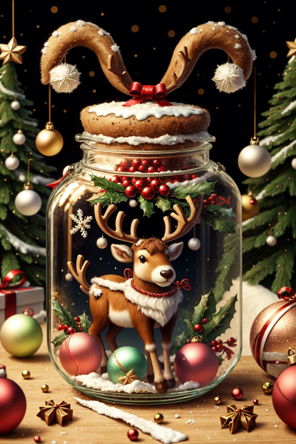 <lora:ChristmasFood:0.8> ChristmasFood, Reindeer in a glass jar