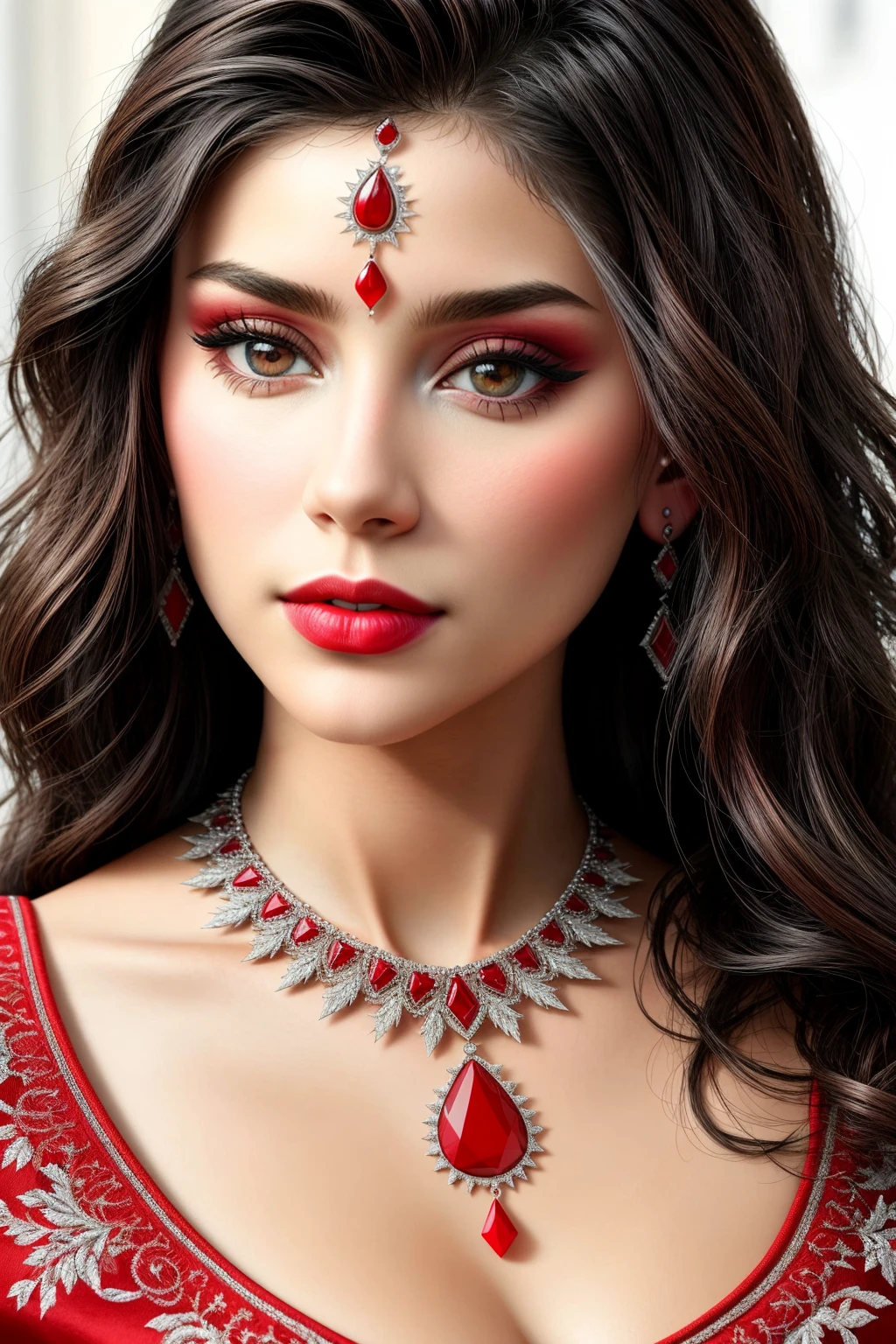 ((Masterpiece, best quality,edgQuality)),portrait,posing for a picture,((t shirt))
edgreindeerruby, a woman wearing a necklace with a large ruby stone ,wearing thick ruby jewelry
<lora:edgRedReindeerRuby:0.9>