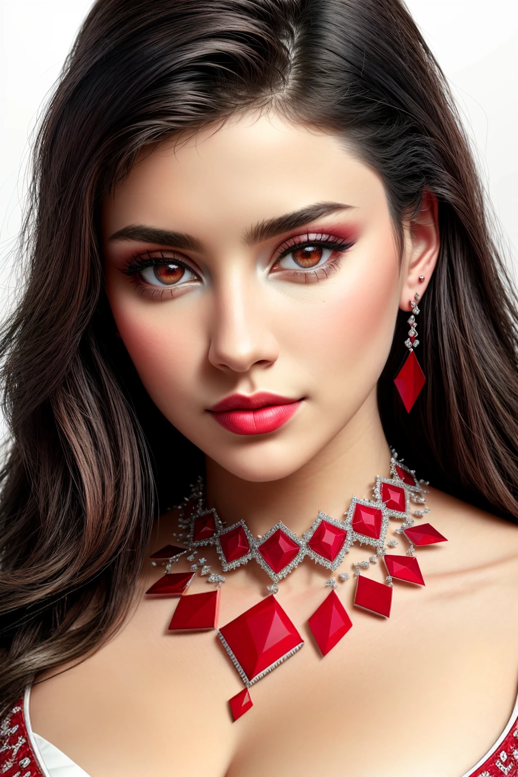 ((Masterpiece, best quality,edgQuality)),portrait,posing for a picture,((t shirt))
edgreindeerruby, a woman wearing a necklace with a large ruby stone ,wearing thick ruby jewelry
<lora:edgRedReindeerRuby:0.9>
