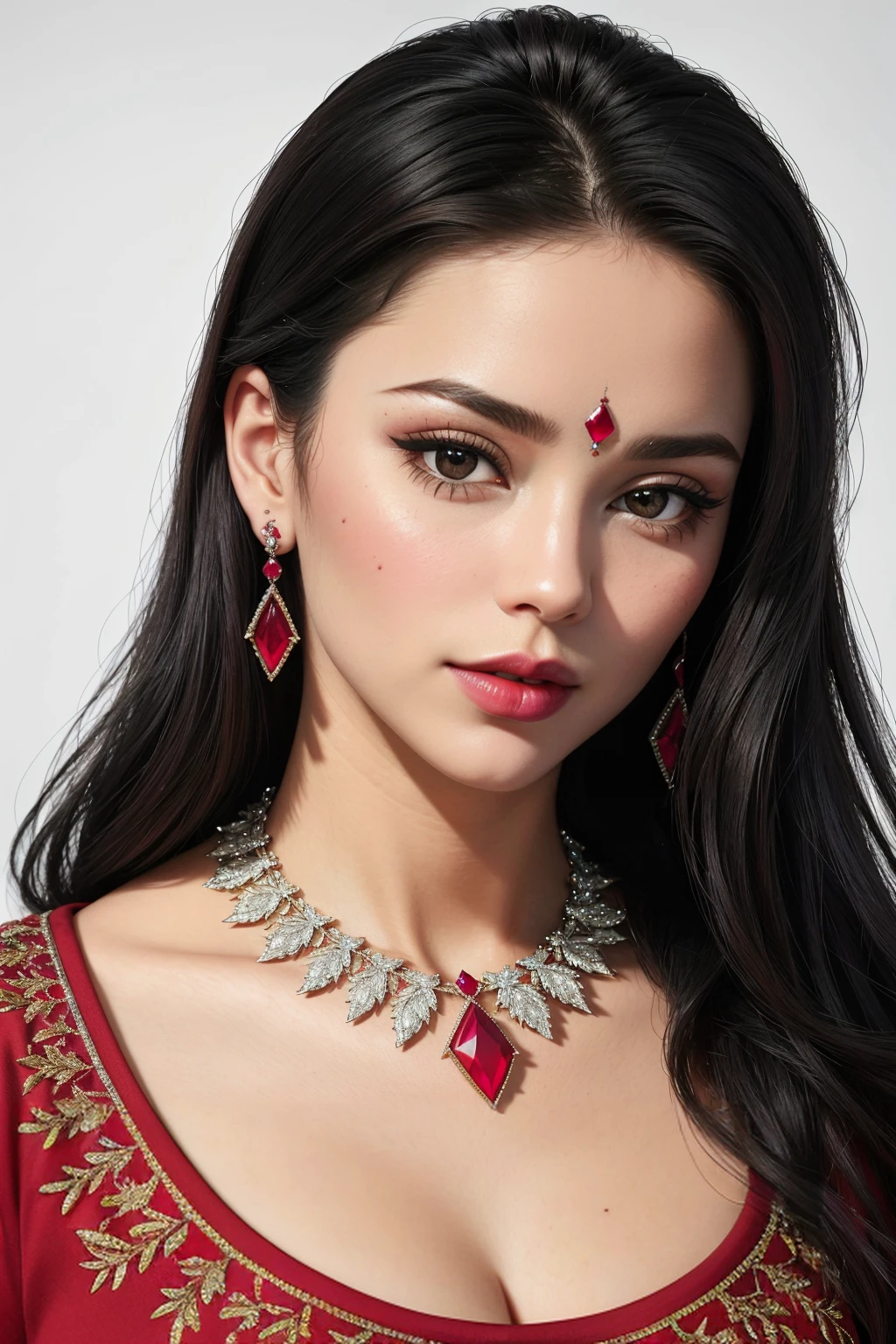 ((Masterpiece, best quality,edgQuality)),portrait,posing for a picture,((t shirt))
edgreindeerruby, a woman wearing a necklace with a large ruby stone ,wearing thick ruby jewelry
<lora:edgRedReindeerRuby:0.9>