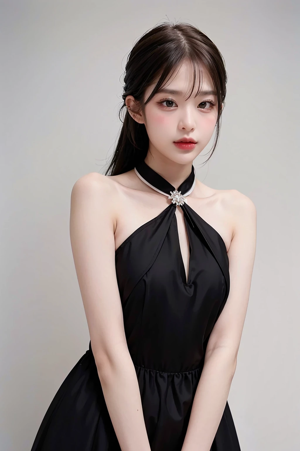 1girl, black formal long dress,white background, <lora:Taaoem4EVE-02:1>