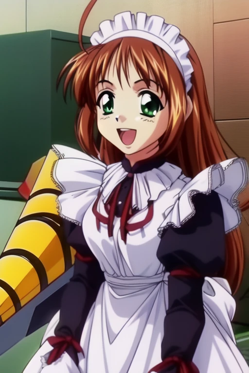 <lora:pony_xl_chihaya:0.8>,chihaya,score_9,score_8_up,score_7_up,source_anime,1girl,waitress,wrist cuffs,skirt,thighhighs,tray,smile,;d,