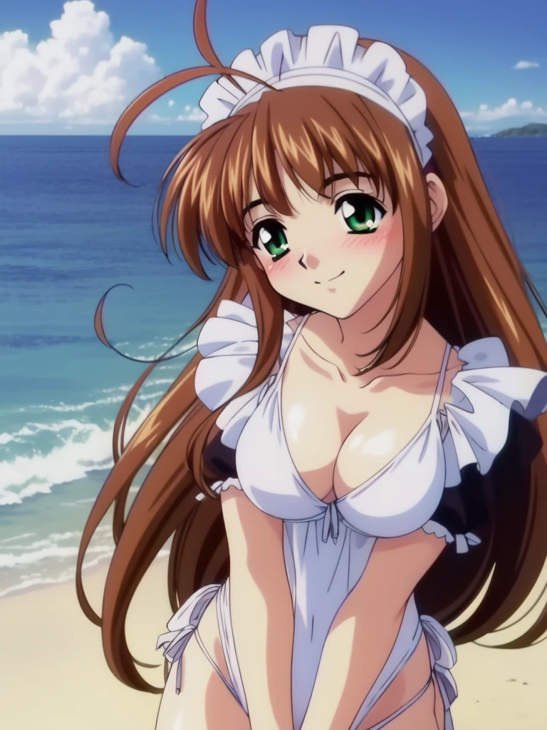 <lora:spiral_nami:0.8> spiralnami, long hair, green eyes, brown hair, maid headdress, low-tied long hair, ribbon, antenna hair, ahoge, (weapon:1.1), masterpiece, best quality, high-res, POV, knk, blunt bangs, sidelocks, head tilt, large_breasts, swimsuit, summer, beach, sea, cowboy shot, smile, blush,
masterpiece, high quality, very_high_resolution, large_filesize, full color, 1990s \(style\), anime, anime_screencap, animated gif, mp4 ,video, animated,