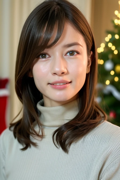 1girl,(wearing a turtleneck sweater),(winter jacket),(RAW photo, best quality), (realistic, photo-realistic:1.4), masterpiece, an extremely delicate and beautiful, extremely detailed, 2k wallpaper, Amazing, finely detail, extremely detailed CG unity 8k wallpaper, ultra-detailed, highres, soft light, beautiful detailed girl, extremely detailed eyes and face, beautiful detailed nose, beautiful detailed eyes,cinematic lighting,snow scenery,fireplace,(christmas tree,christmas decorations),perfect anatomy,slender body,
<lora:unairisa_lora:0.8>,smile