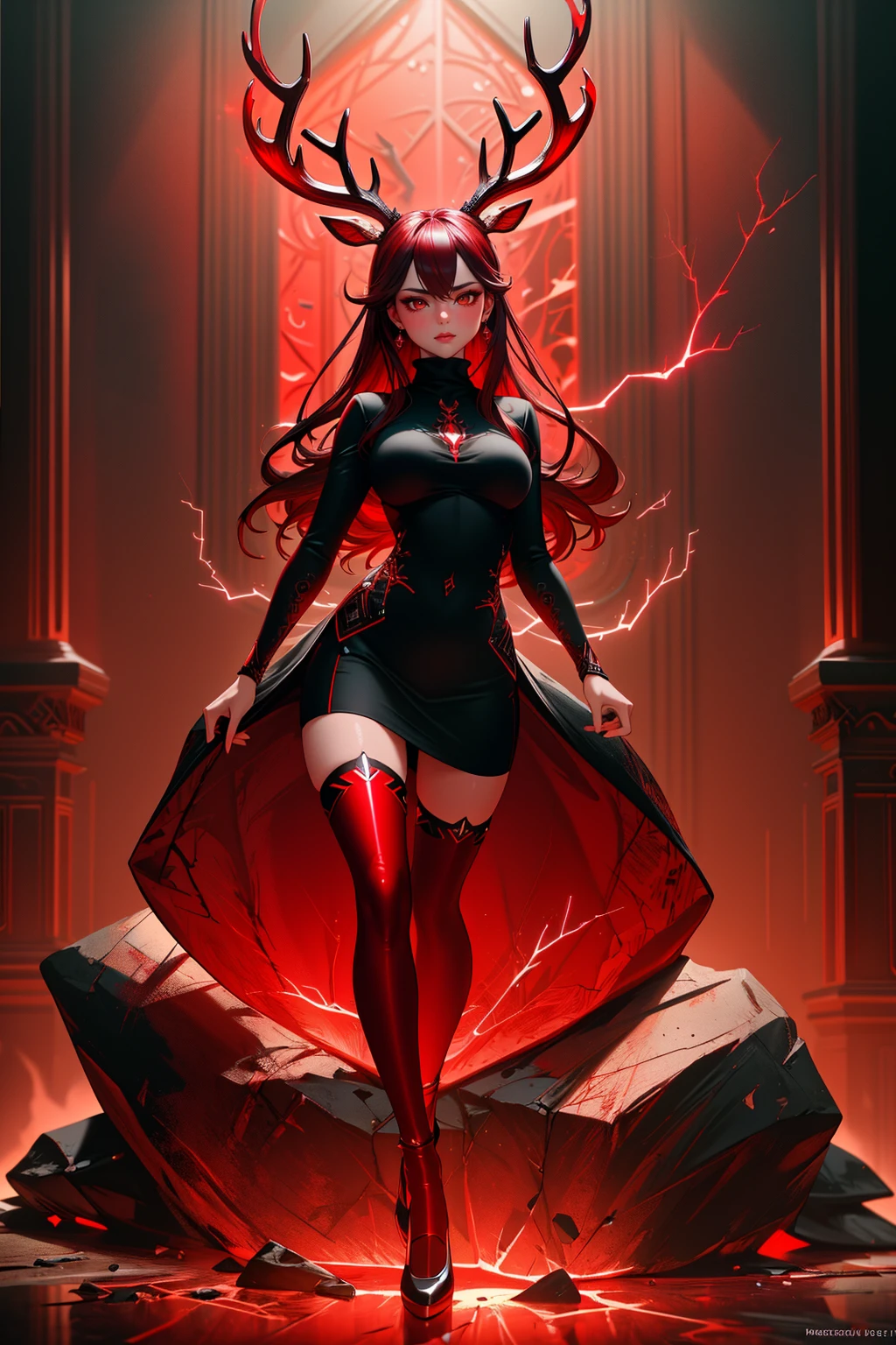 ((Masterpiece, best quality,edgQuality)),((full body)),standing, posing for a picture
edgrageaura, a woman wearing an turtleneck,red aura,wearing red light coating,deer antlers,red electricity
<lora:edgRageAura:0.8>