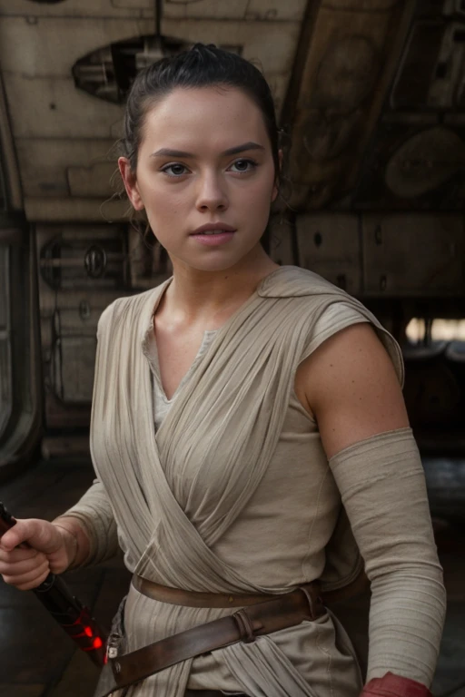 masterpiece, best quality, cinematic, volumetric lighting, very detailed, high resolution, sharp, sharp image, 4k, 8k, 35 mm,
<lora:Rey_StarWarsVII_DaisyRidley_smf_lora_v01:0.9>, 1girl, r3y5w7d4i5y-smf, solo, realistic, upper body, black hair, bandages, lips, parted lips, short hair, black eyes, holding lightsaber
