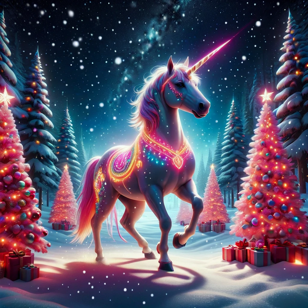 <lora:Neon_Christmas_Style_XL-000005:0.75>Chr457m45m3rg3D0nMN3M1C Chr457m45m3rg3D0nMN3M1C unicorn, neon christmas, (snow:0.8), (winter:0.6)