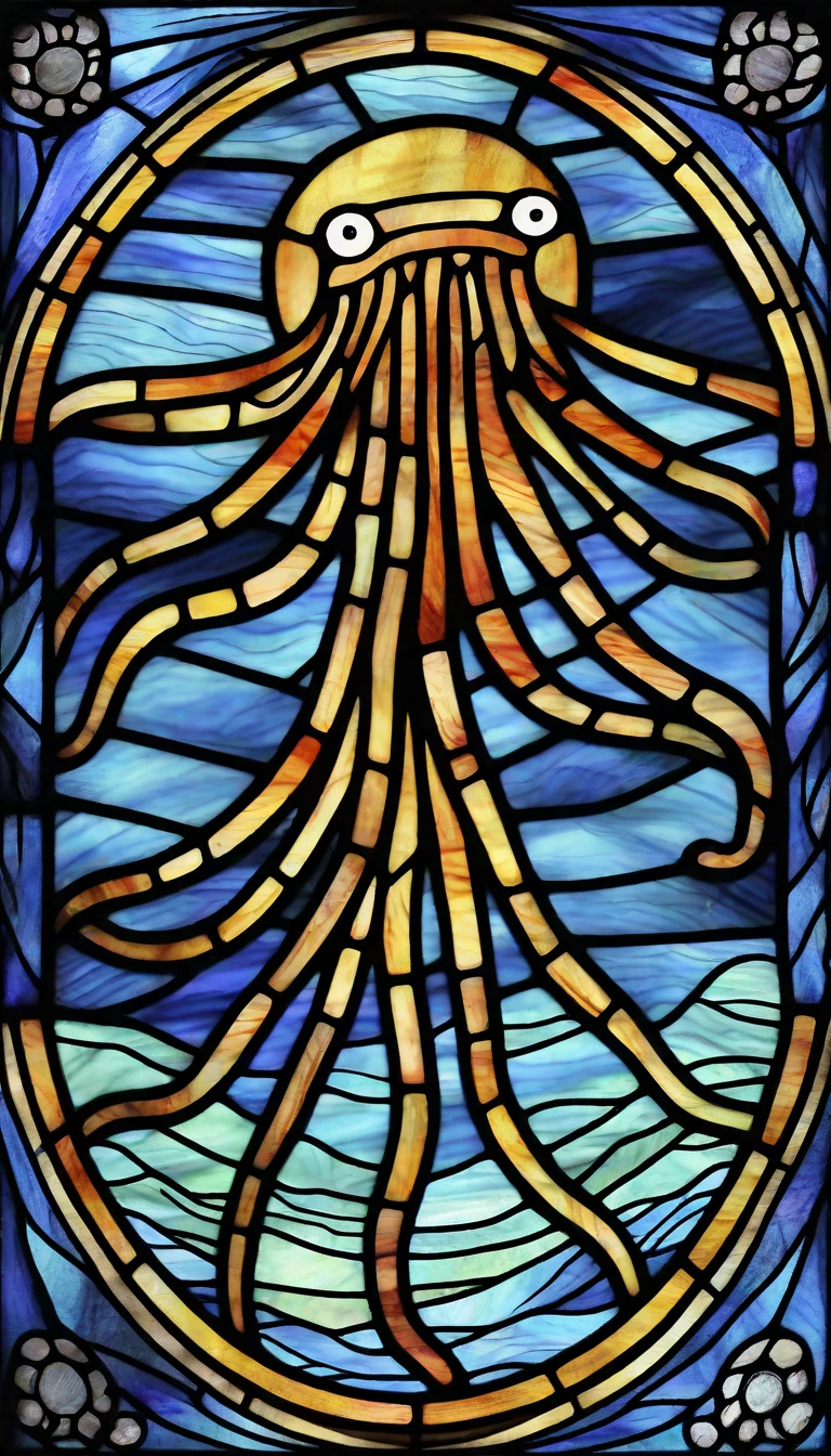 stained-glass flying spaghetti monster