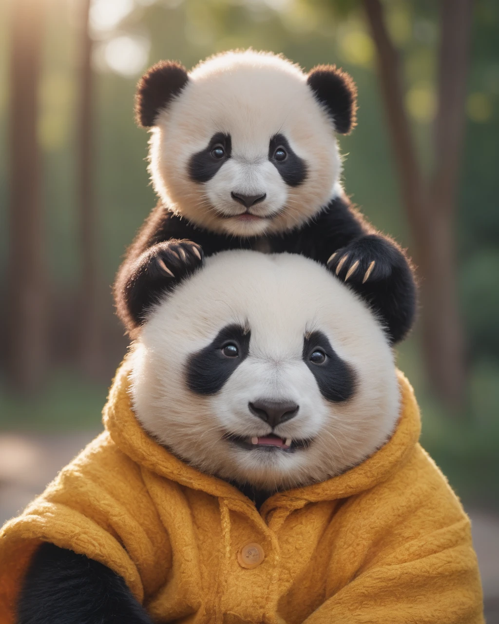 masterpiece, best quality, highly detailed, sharp focus, dynamic lighting, vivid colors, texture detail, particle effects, 16k, HDR, subject-background isolation, kodak film by Brandon Woelfel Ryan McGinley,
1 baby panda, smile