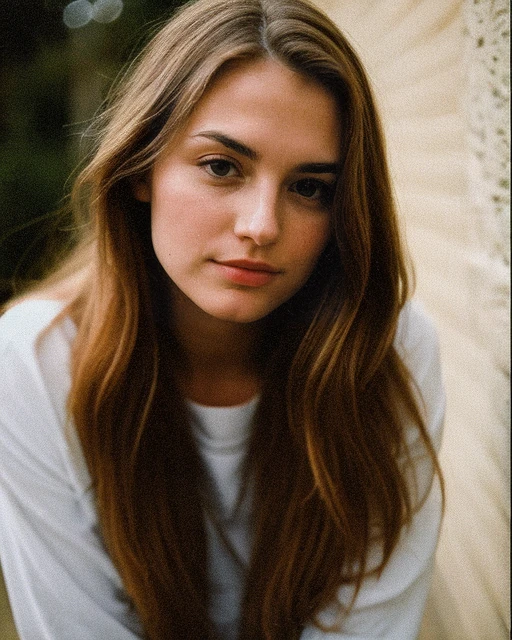 mellow warm grainy close photo portrait of a beautiful girl