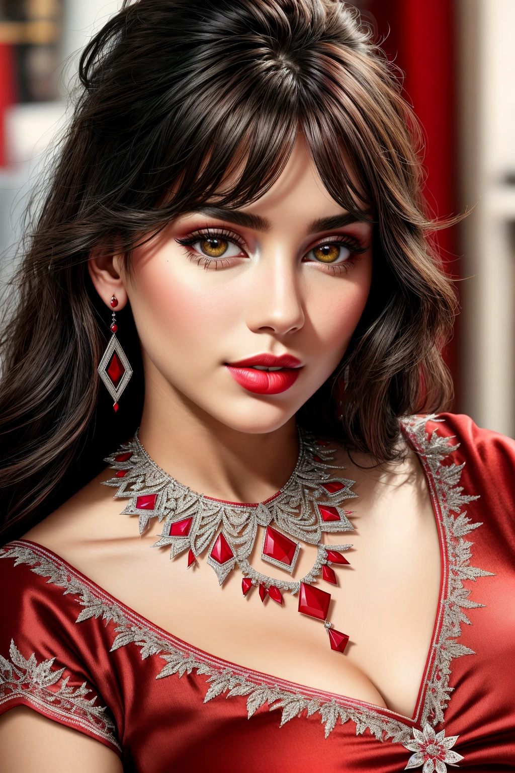 ((Masterpiece, best quality,edgQuality)),portrait,posing for a picture,((t shirt))
edgreindeerruby, a woman wearing a necklace with a large ruby stone ,wearing thick ruby jewelry
<lora:edgRedReindeerRuby:0.9>