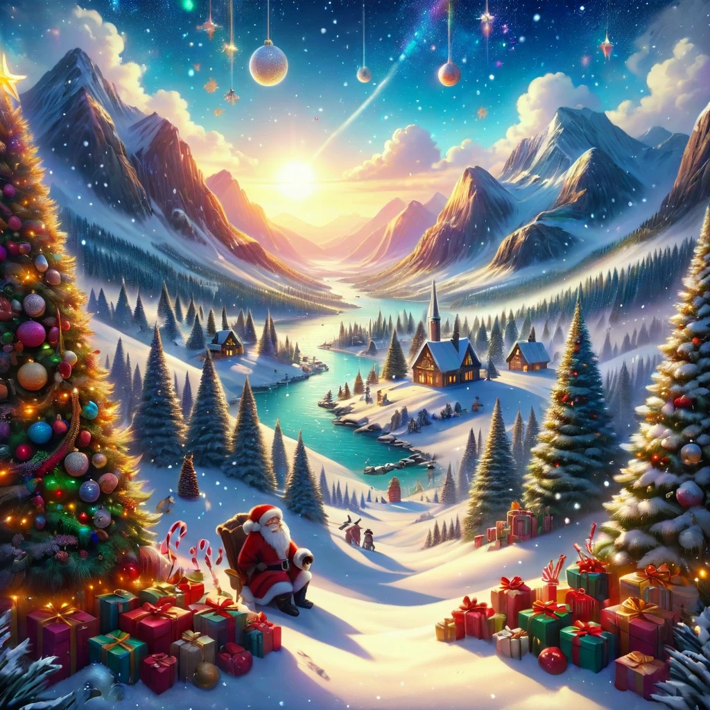 <lora:Christmas_Postcard_Style_XL-000005:0.75>ChristmasDecorativeStylepainting of a colorful landscape full of friends, digital painting, artstation, concept art, hd, illustration, art by tokenin, trending on instagram