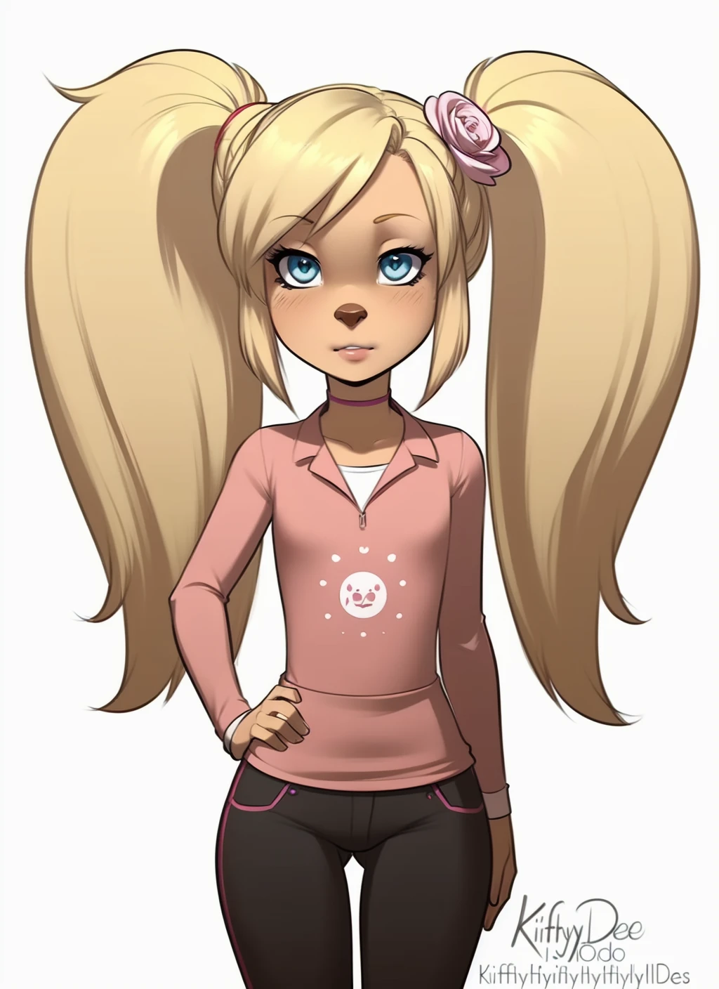 Standing,1girl,Rosa,blonde hair,twintails \(hairstyle\),detailed fur,<lora:BarboskinyFem_Vpred:0.5>,art by KittyDee,