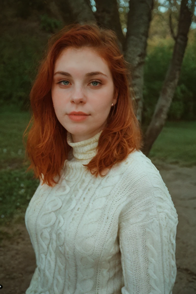 RAW, <lora:EvyDodl:0.85> Portrait of evydodl, 1girl, red hair, blue eyes, nature, outdoor, Spectacular light, ((Jacquard Turtleneck Jumper)), Colorful flowering, Photorealistic, Hyperrealistic, Hyperdetailed, analog style, detailed skin, matte skin, soft lighting, subsurface scattering, realistic, heavy shadow, masterpiece, best quality, ultra realistic, 8k, golden ratio, Intricate, High Detail, film photography, soft focus<lora:lcm-lora-sdv1-5:1.0><lora:lcm-lora-sdv1-5:1.0><lora:lcm-lora-sdv1-5:1.0>