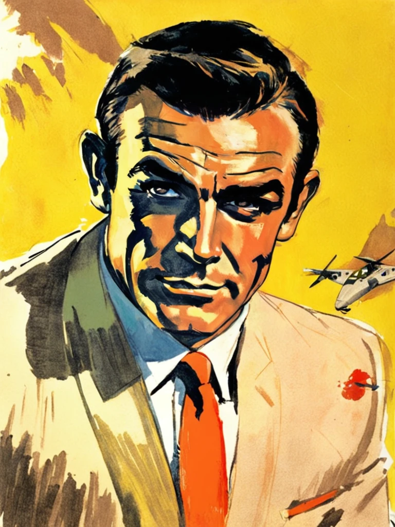 Drawing of young Sean Connery as James Bond by Robert McGinnis <lora:Sean Connery-000004:0.6>