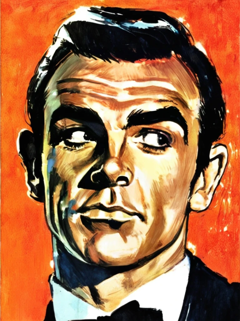 Drawing of young Sean Connery as James Bond by Robert McGinnis <lora:Sean Connery-000004:0.6>
