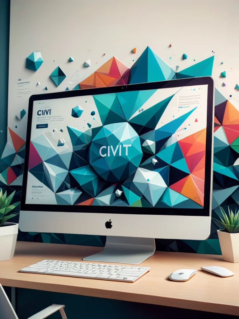 civit website mockup made of ral-polygon <lora:ral-polygon-sdxl:1> on computer screen