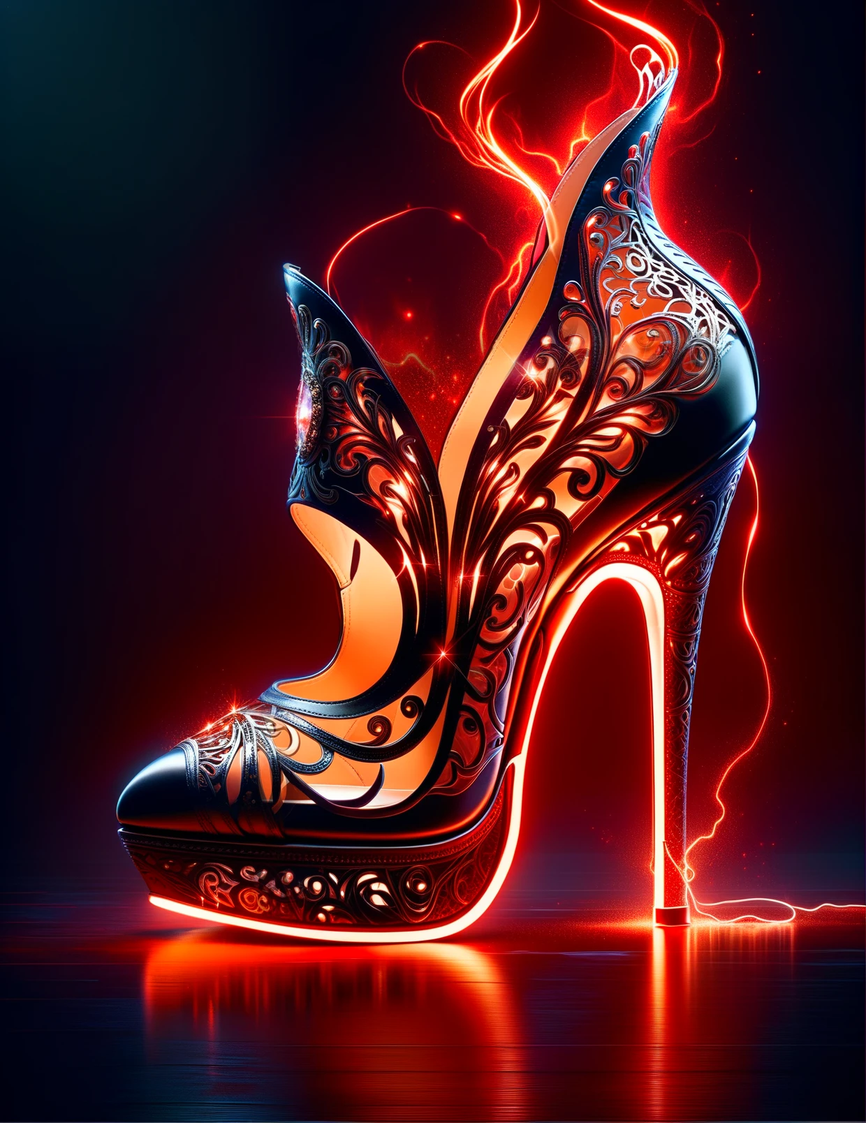 <lora:SDXLRageStyle:1>RageStyle High Heel Shoe glowing with power, 8k, digital art, high quality concept design, elegant, intricate details,