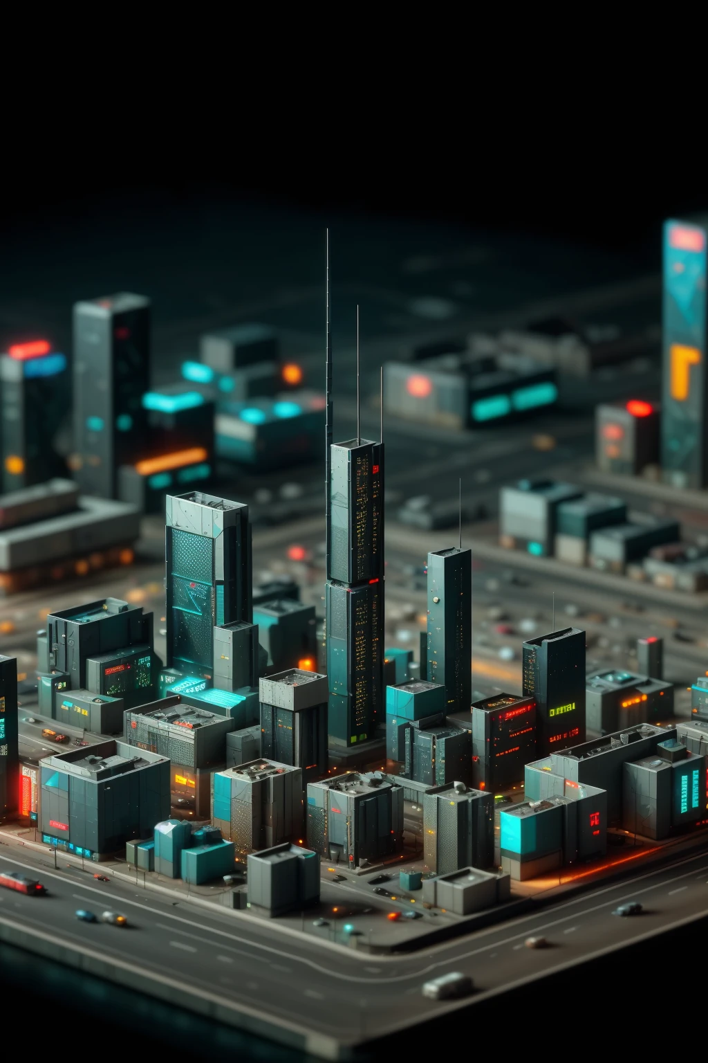 closeup shot of a cyberpunk city made of ral-polygon, tilt-shift photography <lora:ral-polygon-sd15:1>
