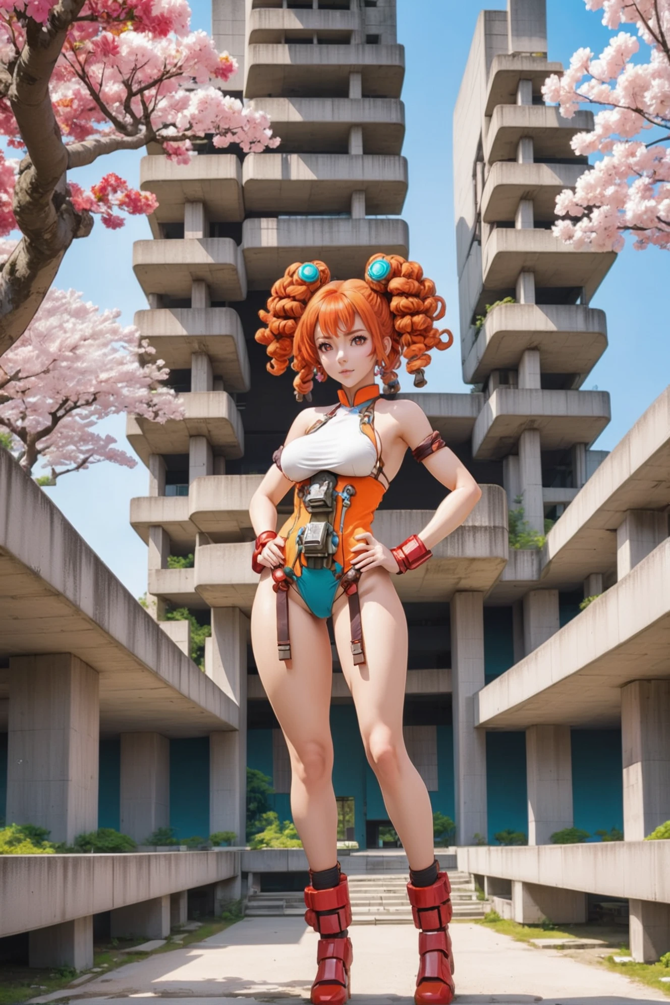 reclaimed brutalism, colorful, animals,sakura trees, anime style, <lora:EnvyReclaimedBrutalismXL01:1.2><lora:EnvySendNoodzXL01:-1>1girl, woman, nude, cameltoe, bombshell hair, red-orange hair, Bantu Knots,twin drills, narrow waist, perfect hourglass figure,(muscular legs:0.25), chinese, (natural sunlight, interior, in a great courtroom:1)<lora:EnvyBetterHiresFixXL01:0:hr=1>