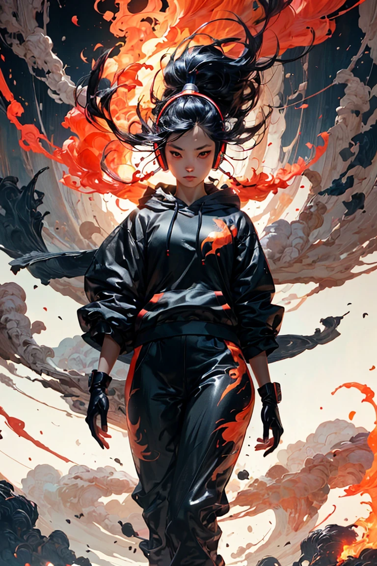 masterpiece, best quality, 1girl, skinny, intricate detail, flame headwear, headphones, brown eyes, feet out of frame, wind, floating hair, flame, gloves, black hoodie with flame print, anime screencap, aura,
<lora:more_details:0.3>
<lora:3DMM_V11:0.35> 3DMM
<lora:Unleashed_V1.5:1.3>
<lora:LAS:0.5> cloud,colorful, shiny, shiny hair, shiny skin, shiny clothes