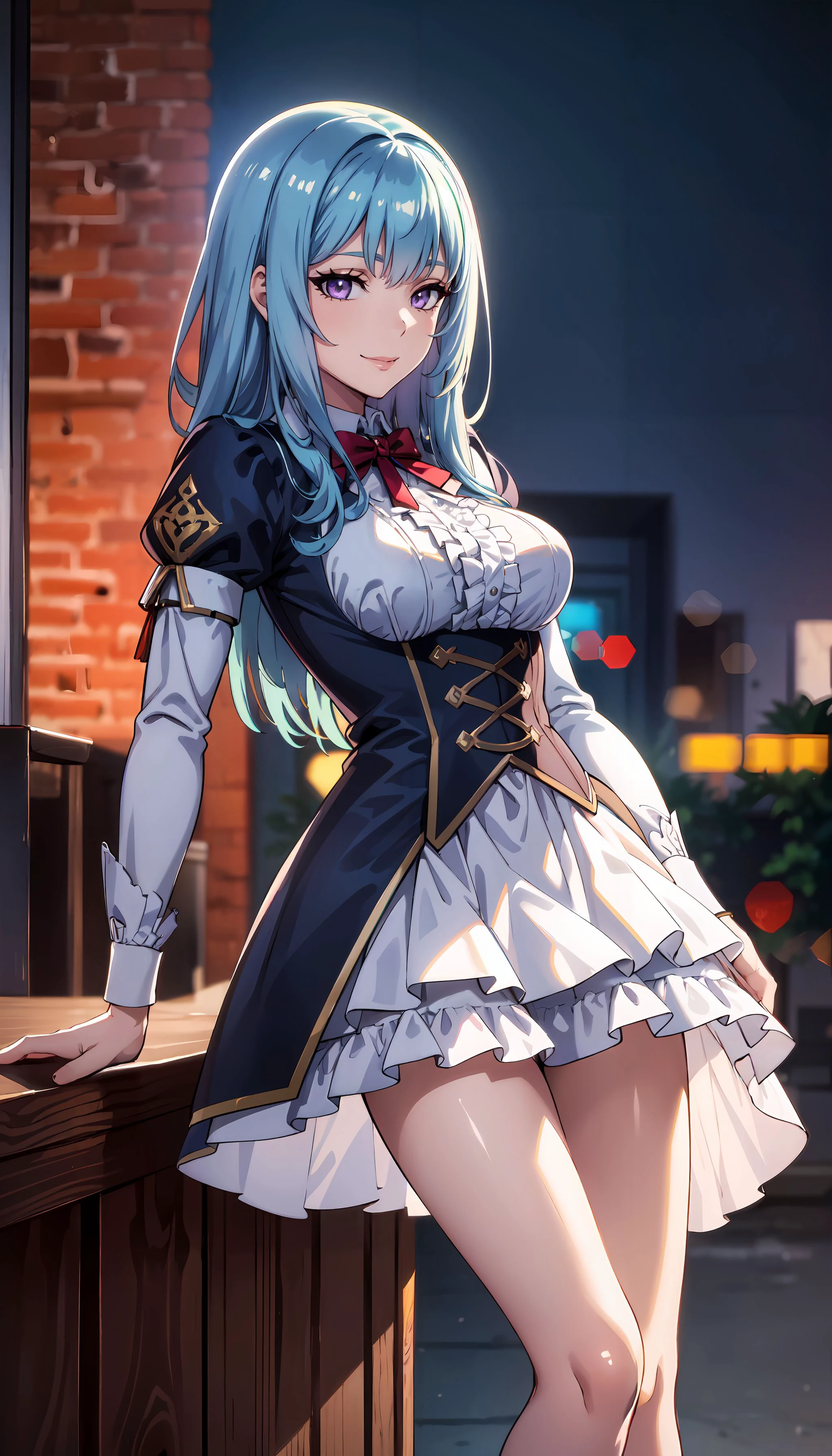 photorealistic, (4k), depth of field, (Masterpiece), (realistic skin texture), extremely detailed, intricate, hyper detailed, high resolution, professional photography, bokeh, sharp detail, best quality, woman, black dress, black corset, white sleeves, frilled dress, blue hair, purple eyes, <lora:Eris-000004:0.7> , legs up, <lora:GoodHands-vanilla:0.8> <lora:BetterFeet:0.8> ,