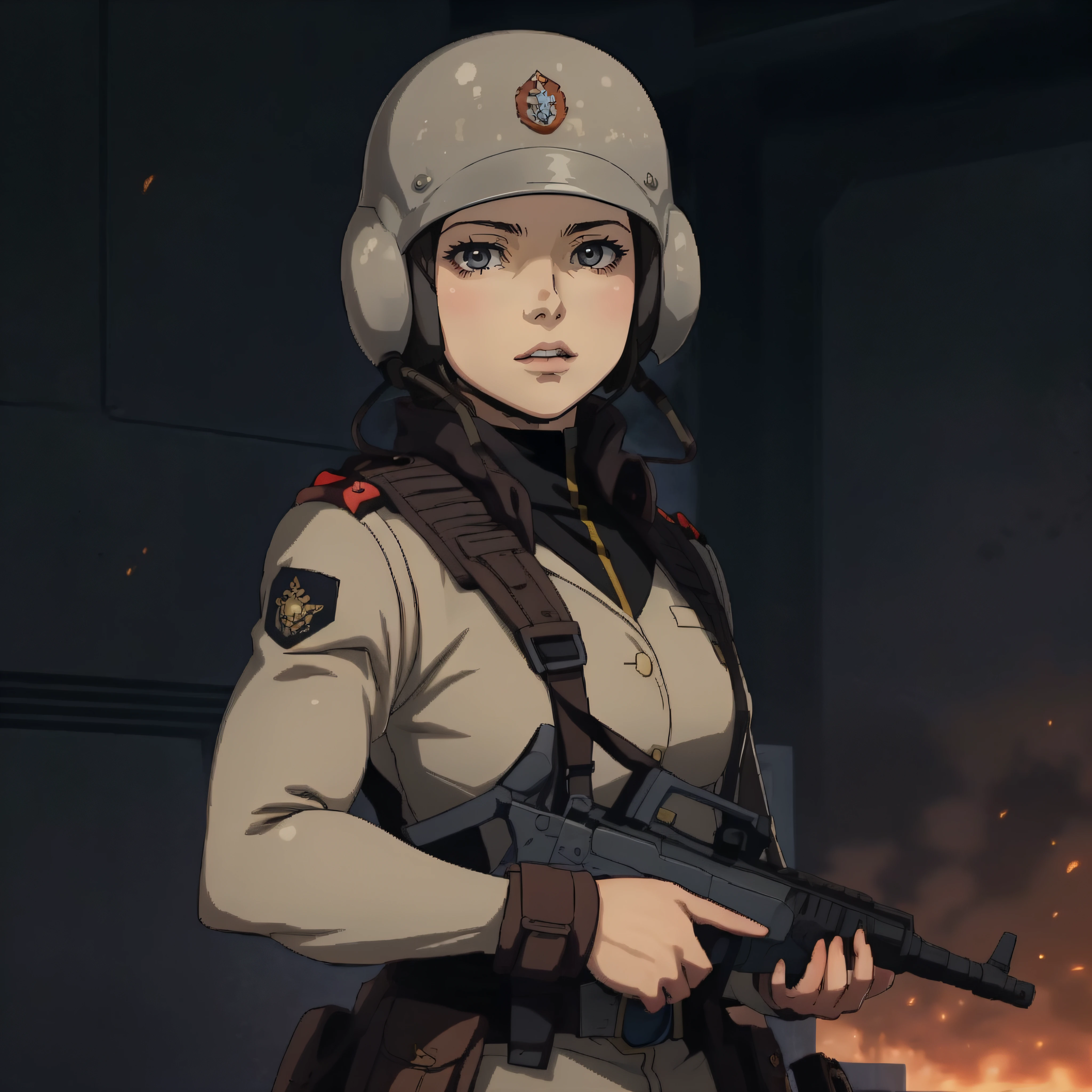 anime, cinematic, <lora:eff soldier:0.8>, eff soldier, uniform, helmet, woman