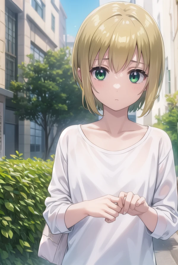 bokunopico, <lora:boku no pico ova-lora-nochekaiser:1>,
pico, short hair, (green eyes:1.5), blonde hair, male focus,
BREAK shirt, (white shirt:1.5), pants,
BREAK outdoors,
BREAK looking at viewer, (cowboy shot:1.5),
BREAK <lyco:GoodHands-beta2:1>, (masterpiece:1.2), best quality, high resolution, unity 8k wallpaper, (illustration:0.8), (beautiful detailed eyes:1.6), extremely detailed face, perfect lighting, extremely detailed CG, (perfect hands, perfect anatomy),