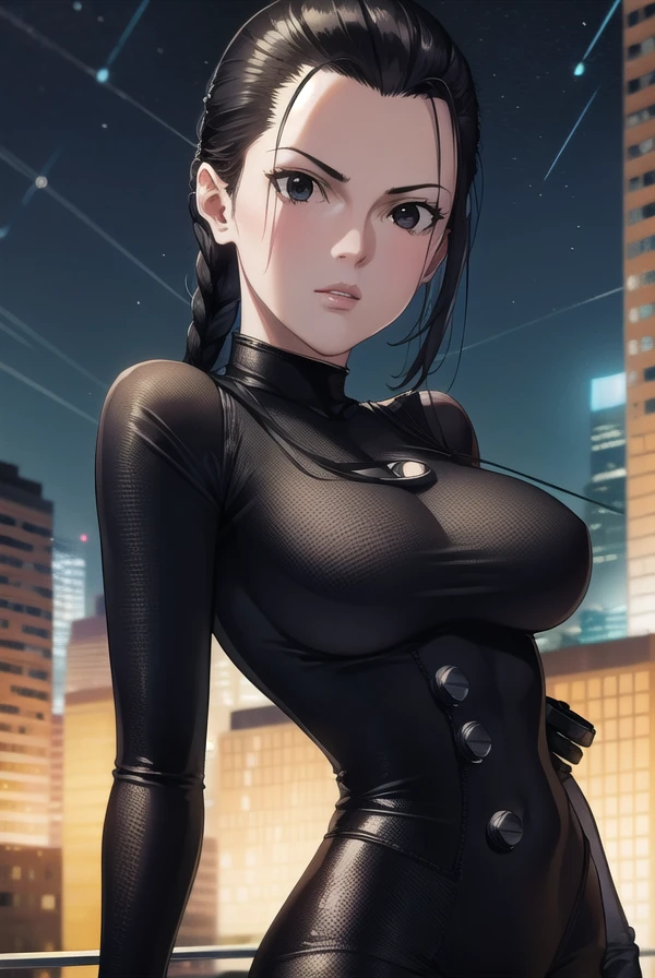 seisakuraoka, <lora:sei sakuraoka manga-lora-nochekaiser:1>,
sei sakuraoka, braid, black hair, (black eyes:1.5), single braid,
BREAK bodysuit, black bodysuit
BREAK outdoors, city, night, sky, starry sky, moon,
BREAK looking at viewer, (cowboy shot:1.5),
BREAK <lyco:GoodHands-beta2:1>, (masterpiece:1.2), best quality, high resolution, unity 8k wallpaper, (illustration:0.8), (beautiful detailed eyes:1.6), extremely detailed face, perfect lighting, extremely detailed CG, (perfect hands, perfect anatomy),
