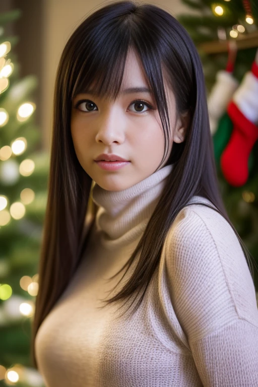 1girl,(wearing a turtleneck sweater),(winter jacket),(RAW photo, best quality), (realistic, photo-realistic:1.4), masterpiece, an extremely delicate and beautiful, extremely detailed, 2k wallpaper, Amazing, finely detail, extremely detailed CG unity 8k wallpaper, ultra-detailed, highres, soft light, beautiful detailed girl, extremely detailed eyes and face, beautiful detailed nose, beautiful detailed eyes,cinematic lighting,snow scenery,fireplace,(christmas tree,christmas decorations),perfect anatomy,
 <lora:yutori_lora:0.8>,hair with bangs
